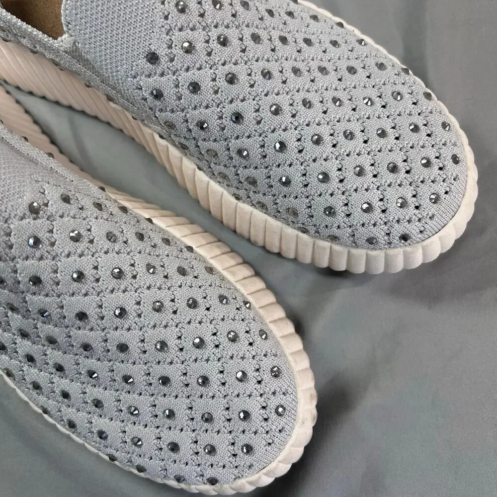 White Mountain Knit slip-on sneakers in gray with rhinestone women's 6.5